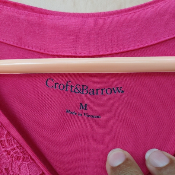 Pink Croft&Barrow Short Sleeves Blouse Medium Size Round Neck with Lace Front - Picture 9 of 13